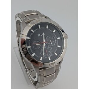 Fossil Relic Watch Men 40mm‎ Case Multifunction 8" Silver Band- New Battery